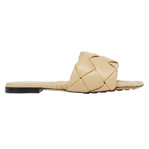 Bottega Veneta Lido Flat Slides Cane Sugar Beige Intrecciato Leather Sandal 35